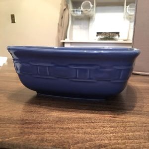 Longaberger blue pottery square bowl w basketweave